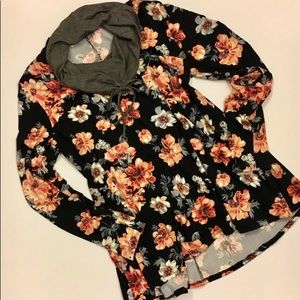 Long sleeve floral tunic with cowl neck